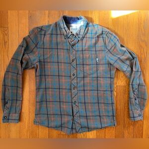 Brooklyn Industries Men's Flannel Plaid Button-Down Shirt - Olive/Blue/Orange